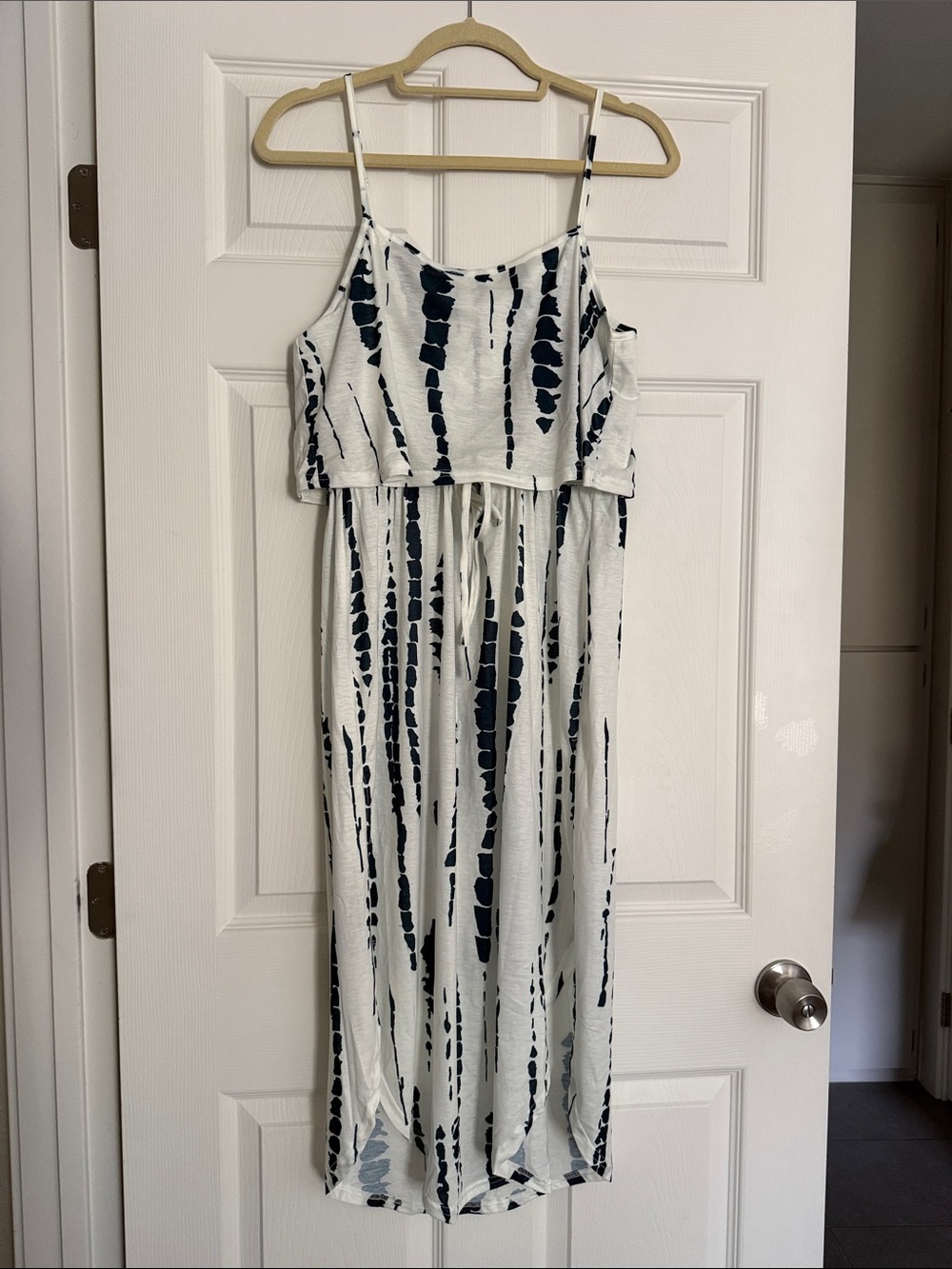 Cupshe White and Navy Slow Down Tie-Dye Midi Dress